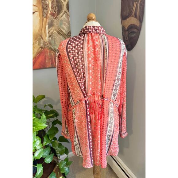 Free People Midnight Mile Button High Low Cinch Back Top Shirt Blouse Tunic - Picture 7 of 10